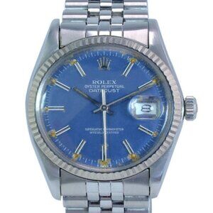 ROLEX DATEJUST RARE BLUE "FAT BOY" INDEX DIAL ENGINE TURNED JUBILEE WATCH 16030
